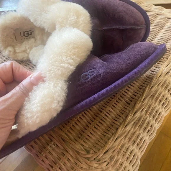 UGG Plum and Cream Shearling Slippers - Picture 2 of 5